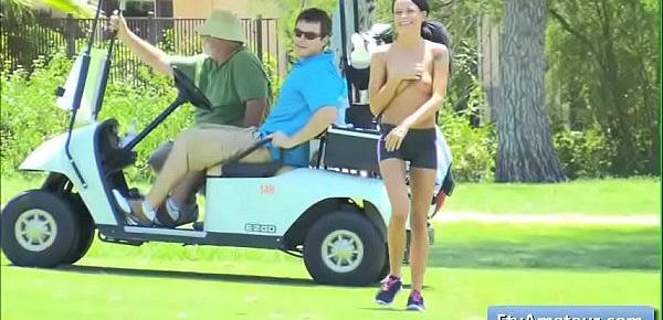  Hot brunette young amateur Mya gets kinky and takes her clothes off on the golf course